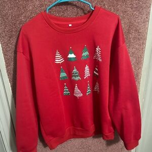 SHEIN Red Sweater with Festive Tree Patterns